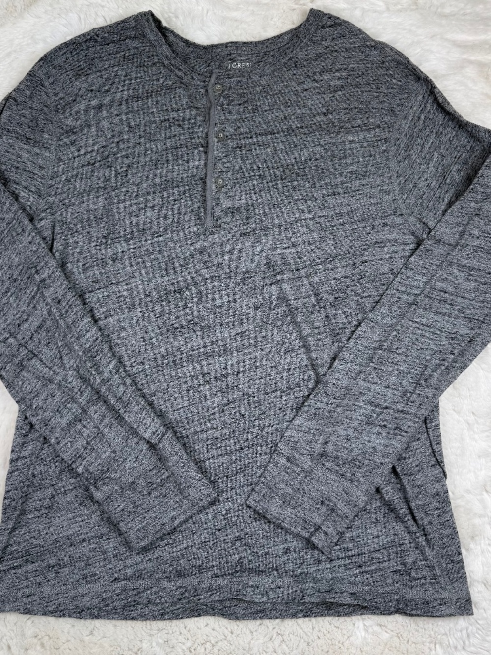 J. Crew Men's Henley Long Sleeve Three-Button Placket Heathered Grey Large